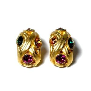 Vintage French Matte Gold Jeweled Mogul Earrings